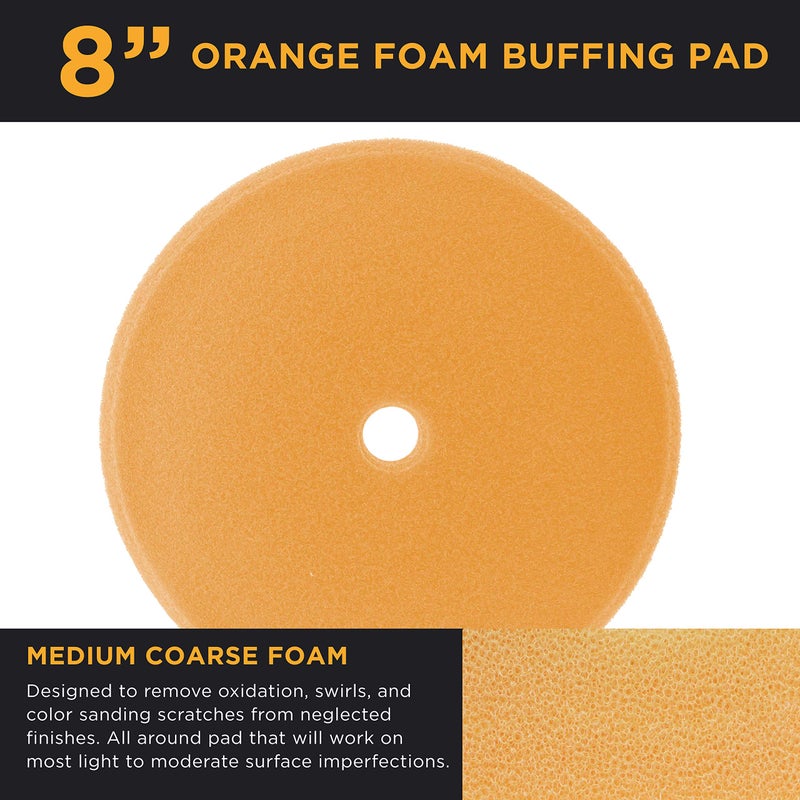 TCP Global 8"" Orange Foam Buffing Pad Extra Coarse Cutting Polish Hook and Loop Backing - Buffing Pad for Automotive  Marine  Truck  RV & Compound Cutting - Image 2